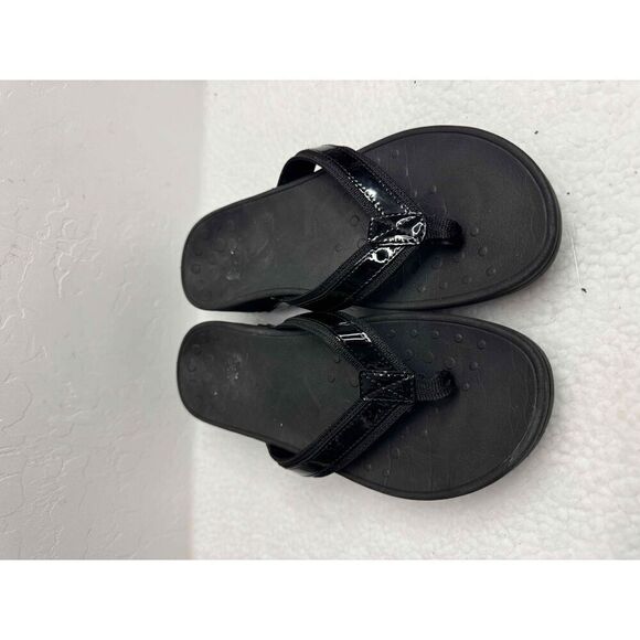 Vionic Black Arch Support Wedge Flip Flop Sandals Textured Footbed Womens Size 9 - Picture 1 of 8